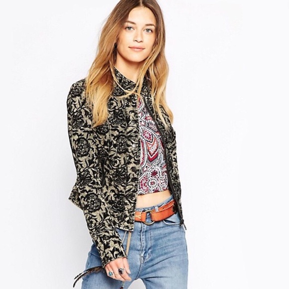 Free People Floral Jacquard Moto Jacket 